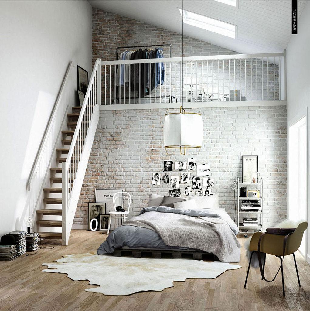 white brick wall room