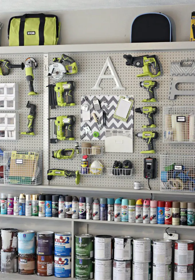 DIY Garage Pegboard Organizer For Brooms And Cleaning Supplies