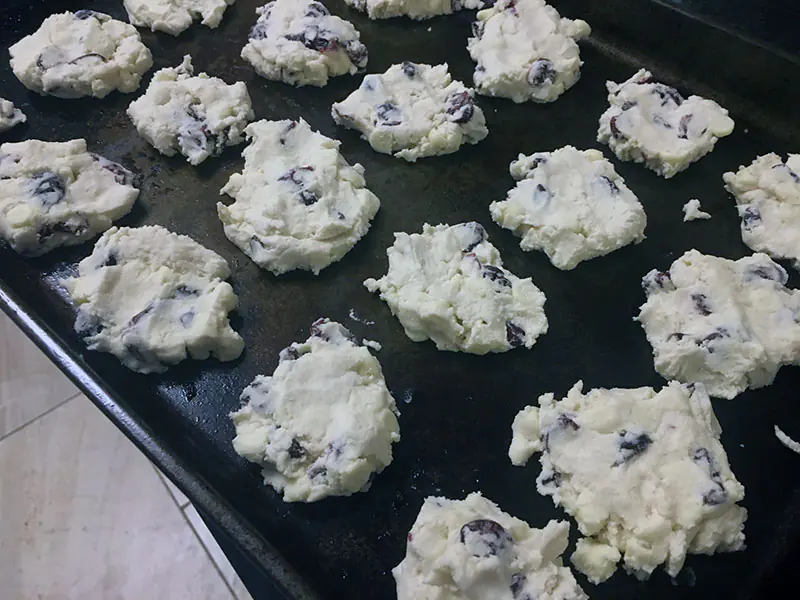 Cranberry White Chocolate Christmas Shortbread Cookies on a Cookie Sheet