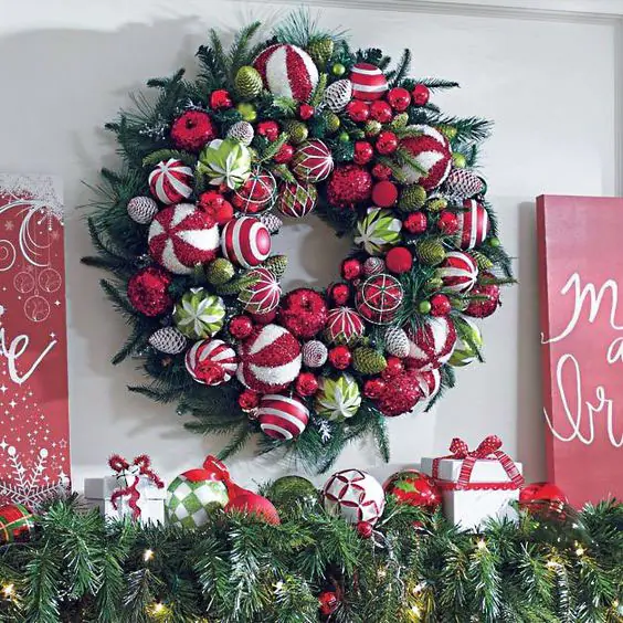 red and green christmas wreaths