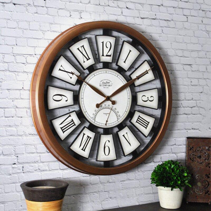 Indoor Outdoor Waterproof Wall Clock with Thermometer and Hygrometer Combo, 12 inch Retro Battery Operated Quality Quartz Round Clock for Patio Home
