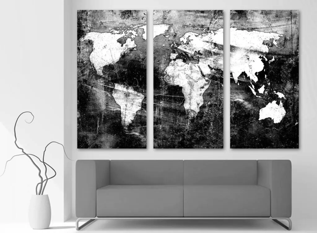 Black & White World Map Canvas Art Print Set