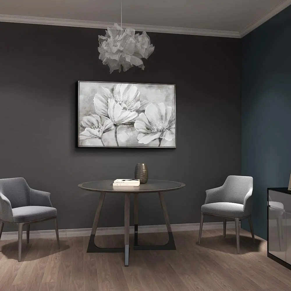 Flowers Black & White Oil Painting on Canvas