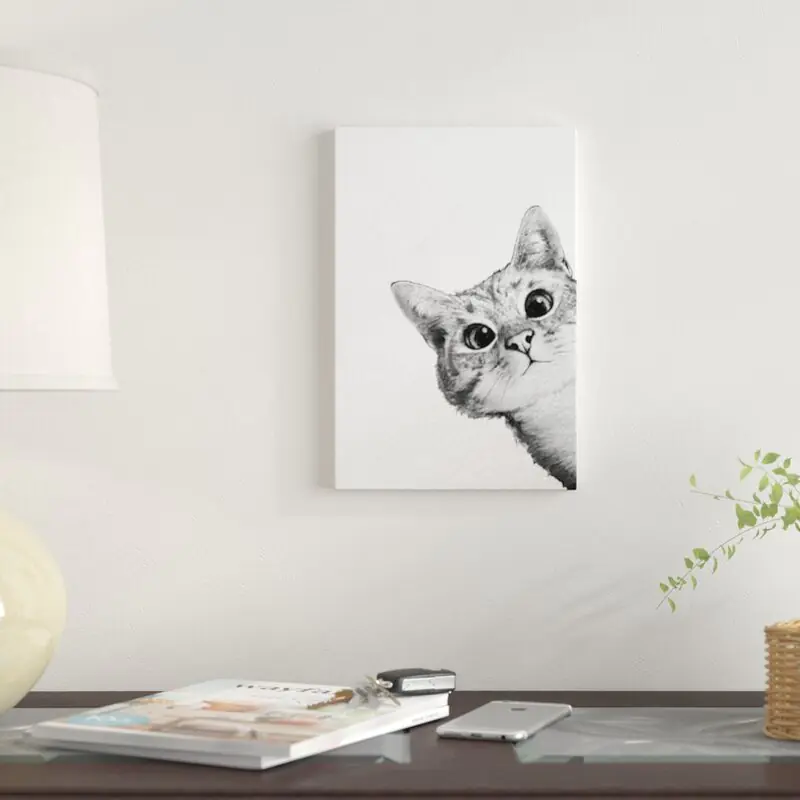 Sneaky Cat Black & White Art Print on Canvas