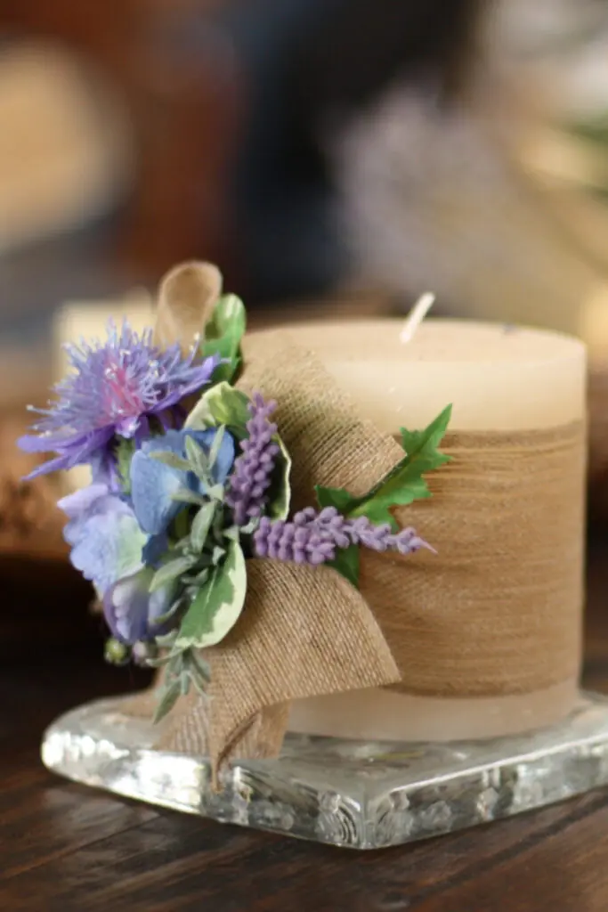 Burlap & Floral Candle