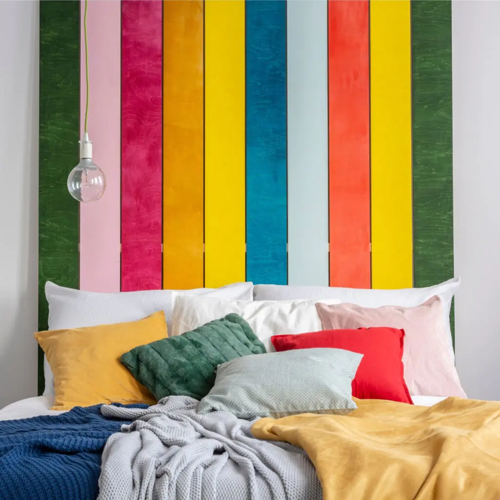 Painted Rainbow Slats DIY Headboard