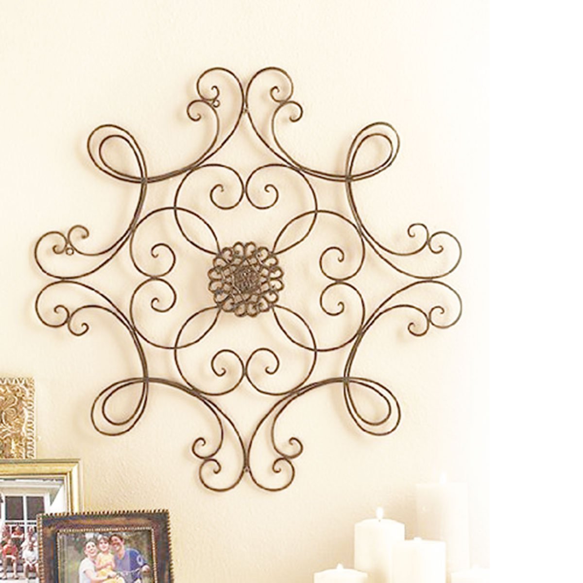 Bronze Iron Scroll Medallion Metal Wall Art 24" Art & Home