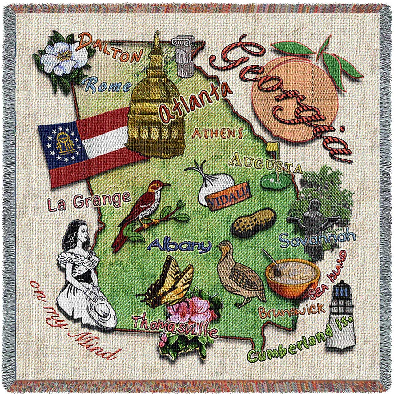 Georgia State Map Blanket  Woven Tapestry Throw  Art & Home