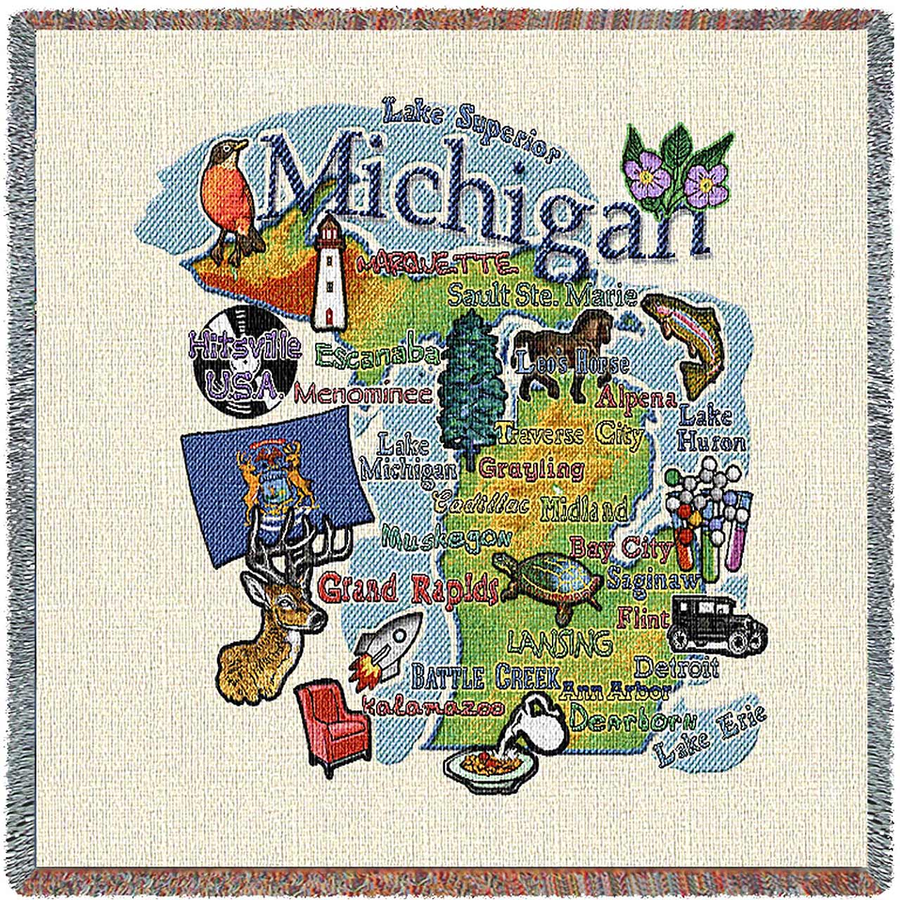 Michigan State Map Blanket  Woven Tapestry Throw  Art & Home