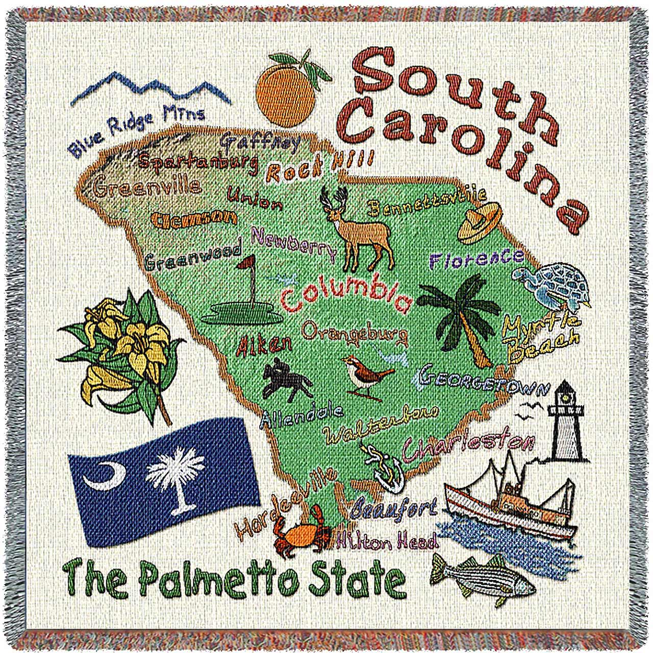 South Carolina State Map Blanket  Tapestry Throw  Art & Home