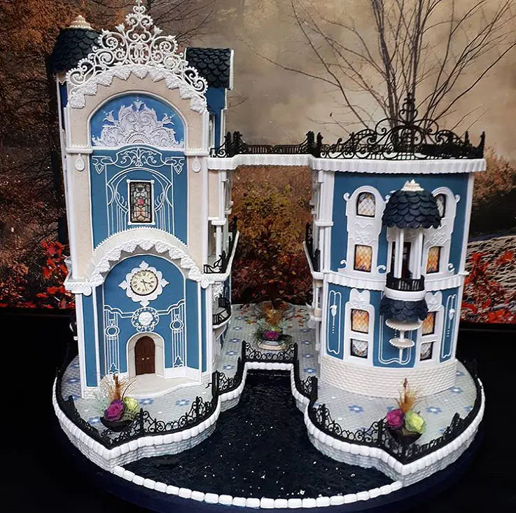 Blue Victorian Gingerbread House