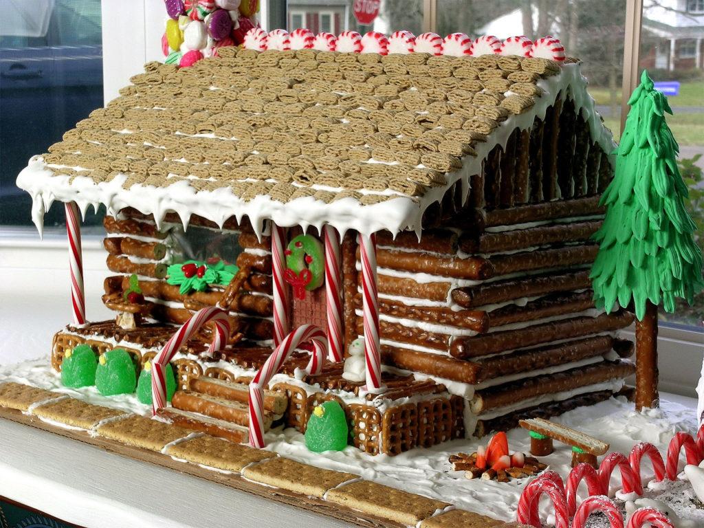 "Gingerbread" Pretzel Log Cabin