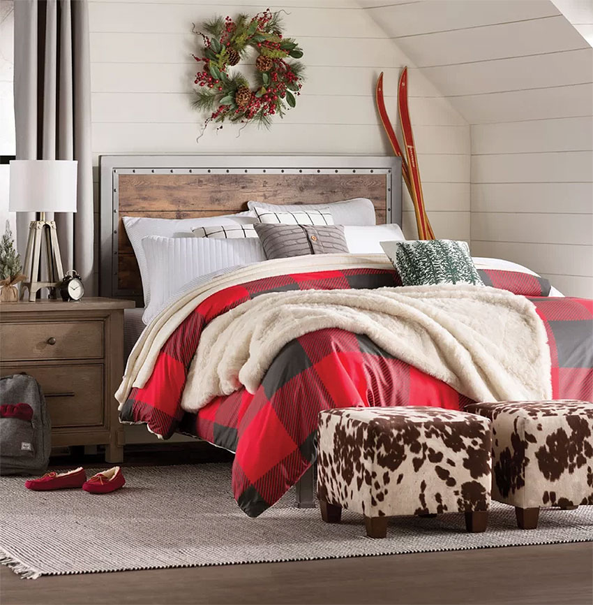 Cozy Rustic Plaid Christmas Bedroom Decor