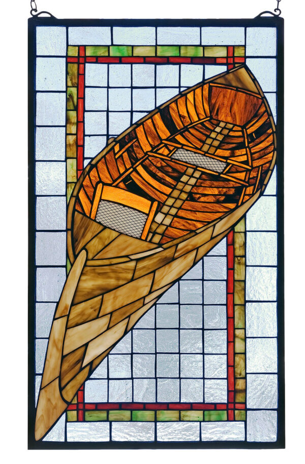 Guideboat Canoe | Stained Glass Window Hanging | 15" W X 25" H