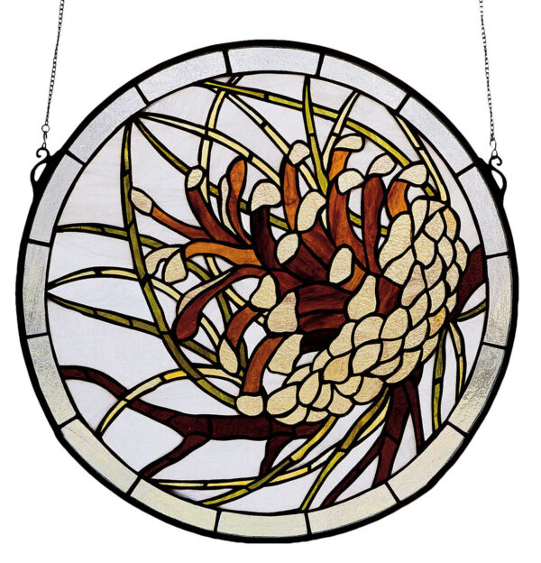 Pinecone Medallion | Stained Glass Window | 17" W X 17" H