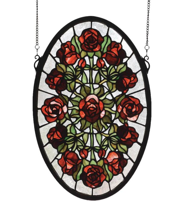 Oval Rose Garden | Art Glass Panel | 11" X 17"