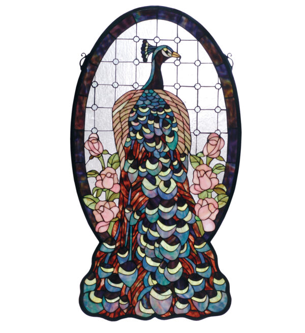 Peacock Profile Stained Glass Window | 20" W X 38" H