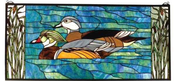 Wood Ducks | Tiffany Glass Window | 35" X 16"