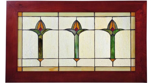 Arts & Crafts Bud Trio | Art Glass Window | 24" X 14"