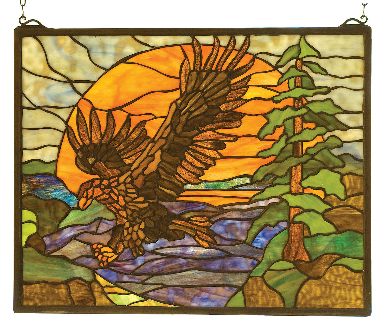 Eagle Decor Gifts: Eagle At Sunset | Stained Glass Window Hanging | 20″ W X 16″ H