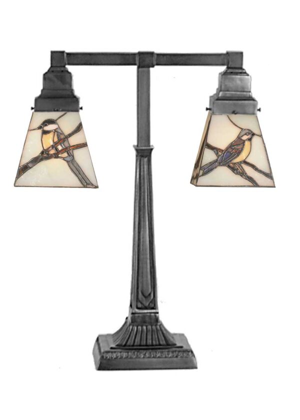 Early Morning Visitors | 2 Light Stained Glass Desk Lamp | 19.5" H