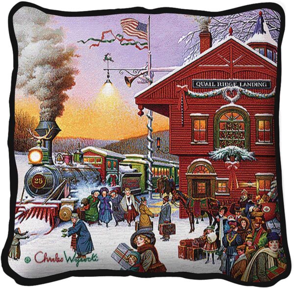 Whistle Stop Christmas | Charles Wysocki | Christmas Tapestry Throw Pillow