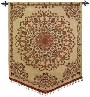Indian Tapestry | Tan with Glass Bead Trim | 42" x 53"