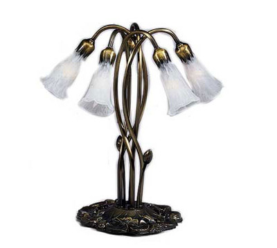 Five Light Lily White Louis Comfort Tiffany Stained Glass Style Lamp