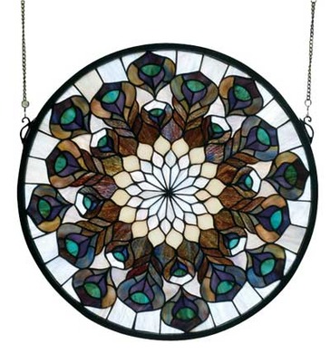 Peacock Feather Medallion | Stained Glass Window | 17" W X 17" H