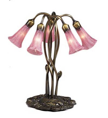 Five Light Lily Pink Tiffany Stained Glass Decorative Lamp