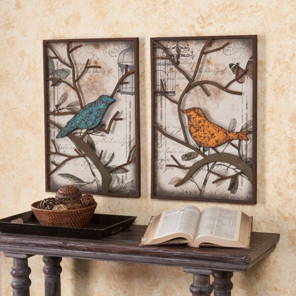 Colorful Birds Metal Wall Art Set