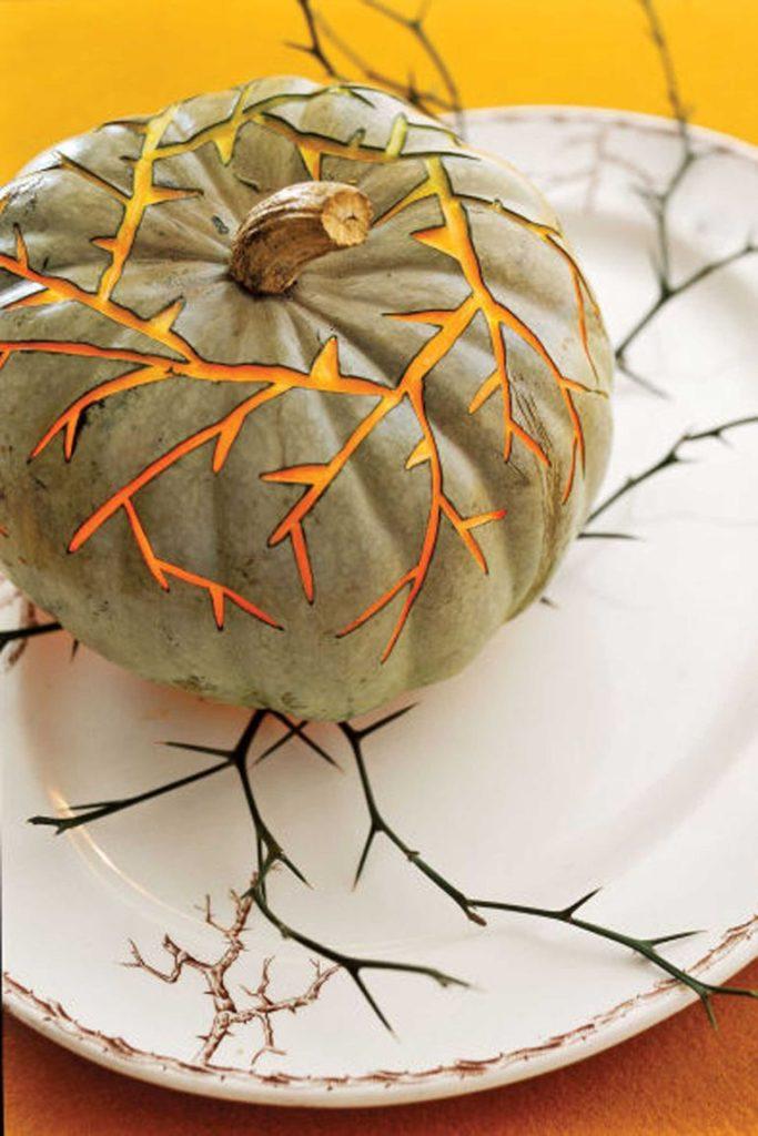 Thorny Vines Carved Pumpkin Table Setting