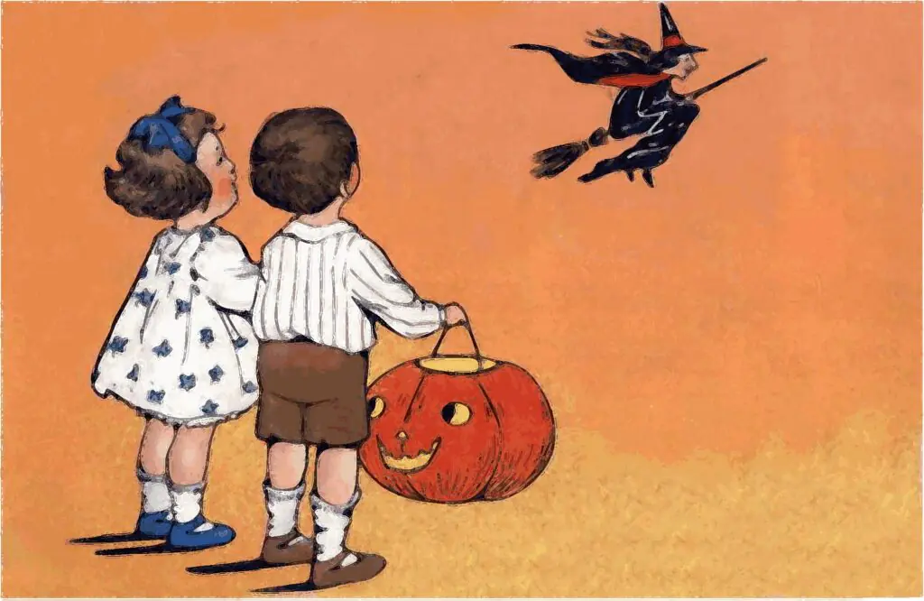 Vintage Halloween Children with Pumpkin
