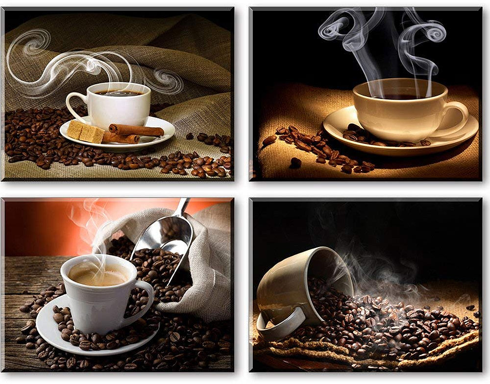 Coffee Decor for Coffee Lovers | 4 Panel Coffee Canvas Art Set