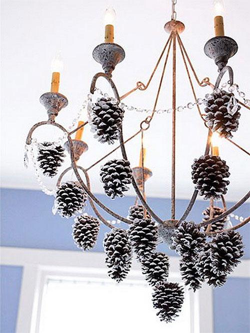 Frosted Christmas Pinecone Chandelier