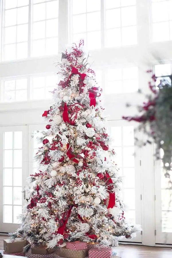 Snowy Red Christmas Tree