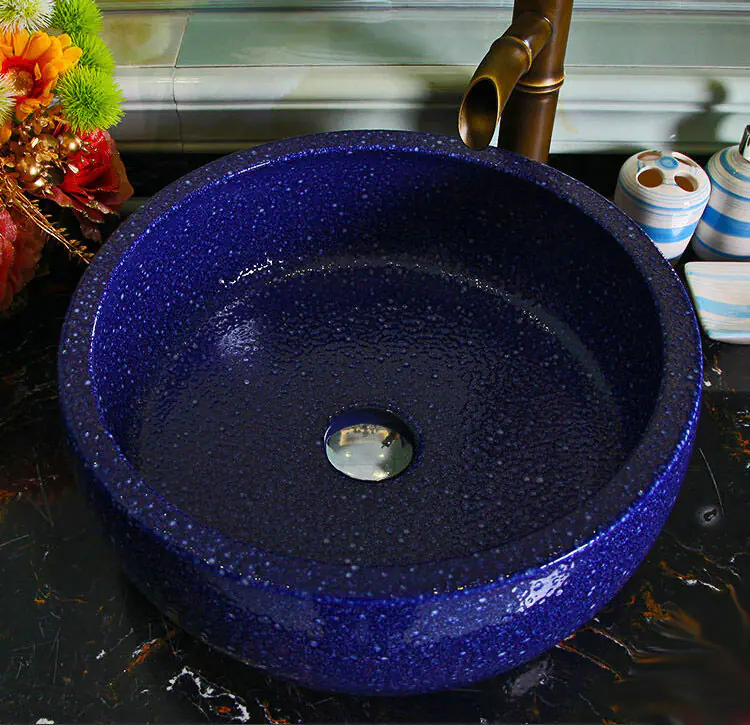 Blue Porcelain Art Handmade Vessel Bathroom Sink
