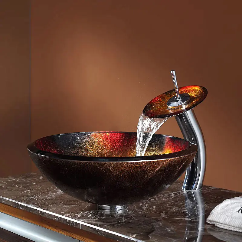 Copper Glass Circular Vessel Bathroom Sink