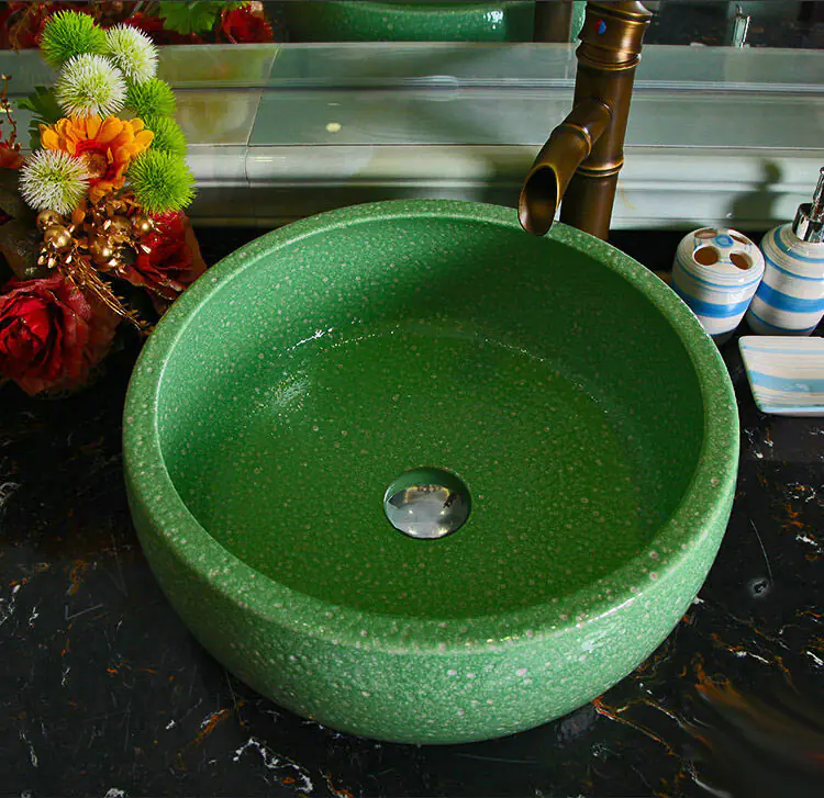 Green Porcelain Art Handmade Vessel Bathroom Sink