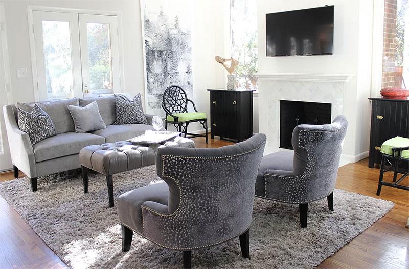 An example of a Living Room layout with the TV to the side of the sitting area