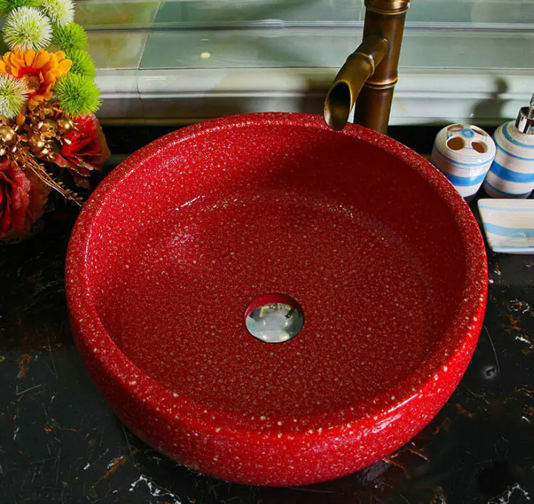 Red Porcelain Art Handmade Vessel Sink
