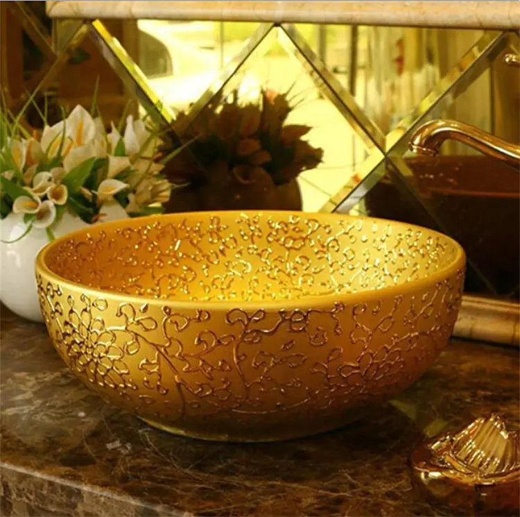 Renalto Hand Painted Gold Vessel Sink
