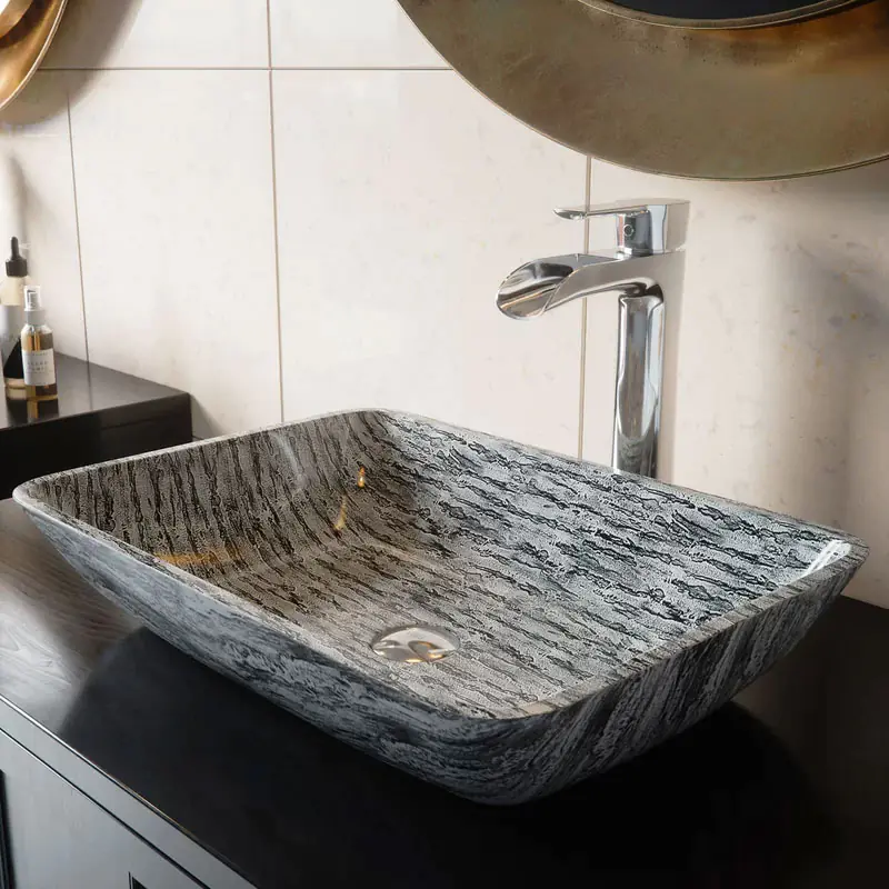 VIGO Slate Glass Rectangular Vessel Bathroom Sink