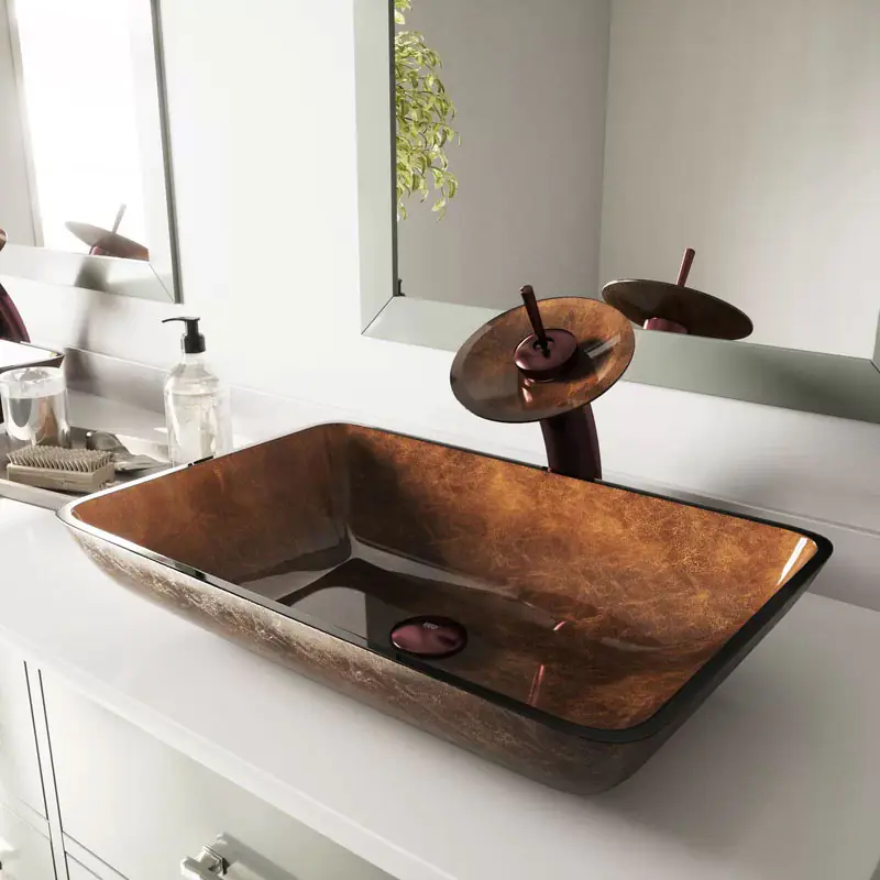 VIGO Tempered Glass Rectangular Vessel Bathroom Sink