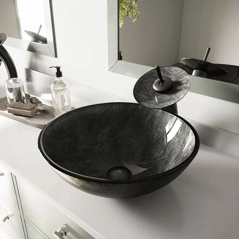 VIGO Tempered Glass Vessel Bathroom Sink