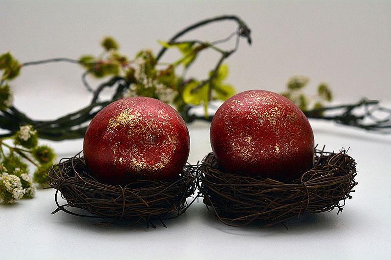 Red and Gold Painted Easter Eggs