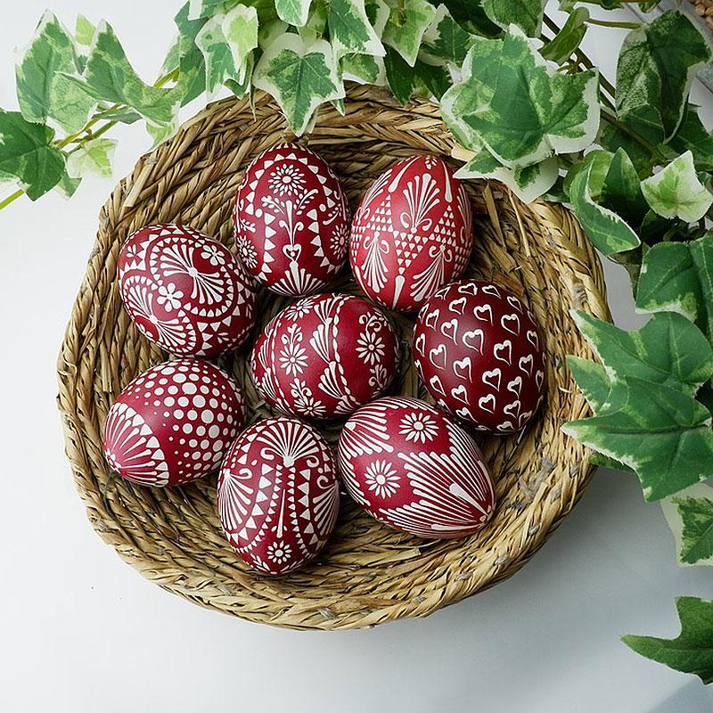 Red & White Sorbian Painted Easter Eggs