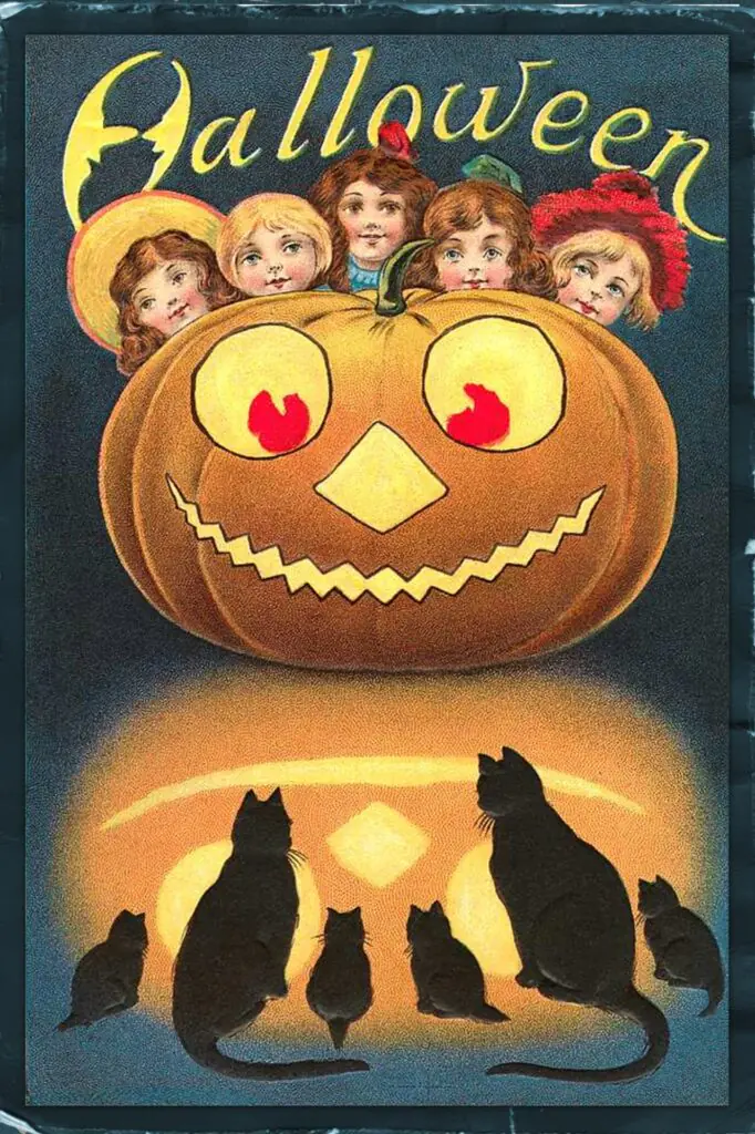 Halloween Cats & Kids Vintage Halloween Poster