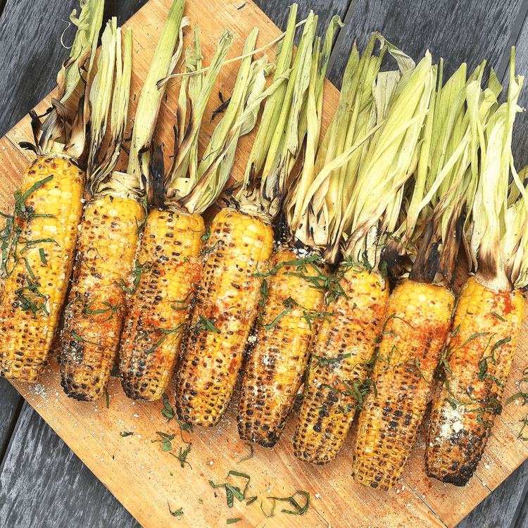 BBQ Corn with Butter, Parmesan, Lemon & Tahini