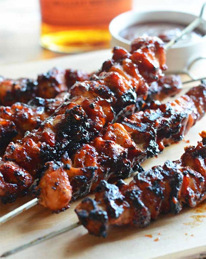 Bacon Bourbon BBQ Chicken Kebabs
